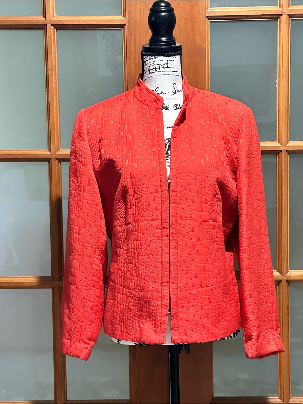 Coldwater Creek Coral-Red Quilted Collarless Jacket (size M)